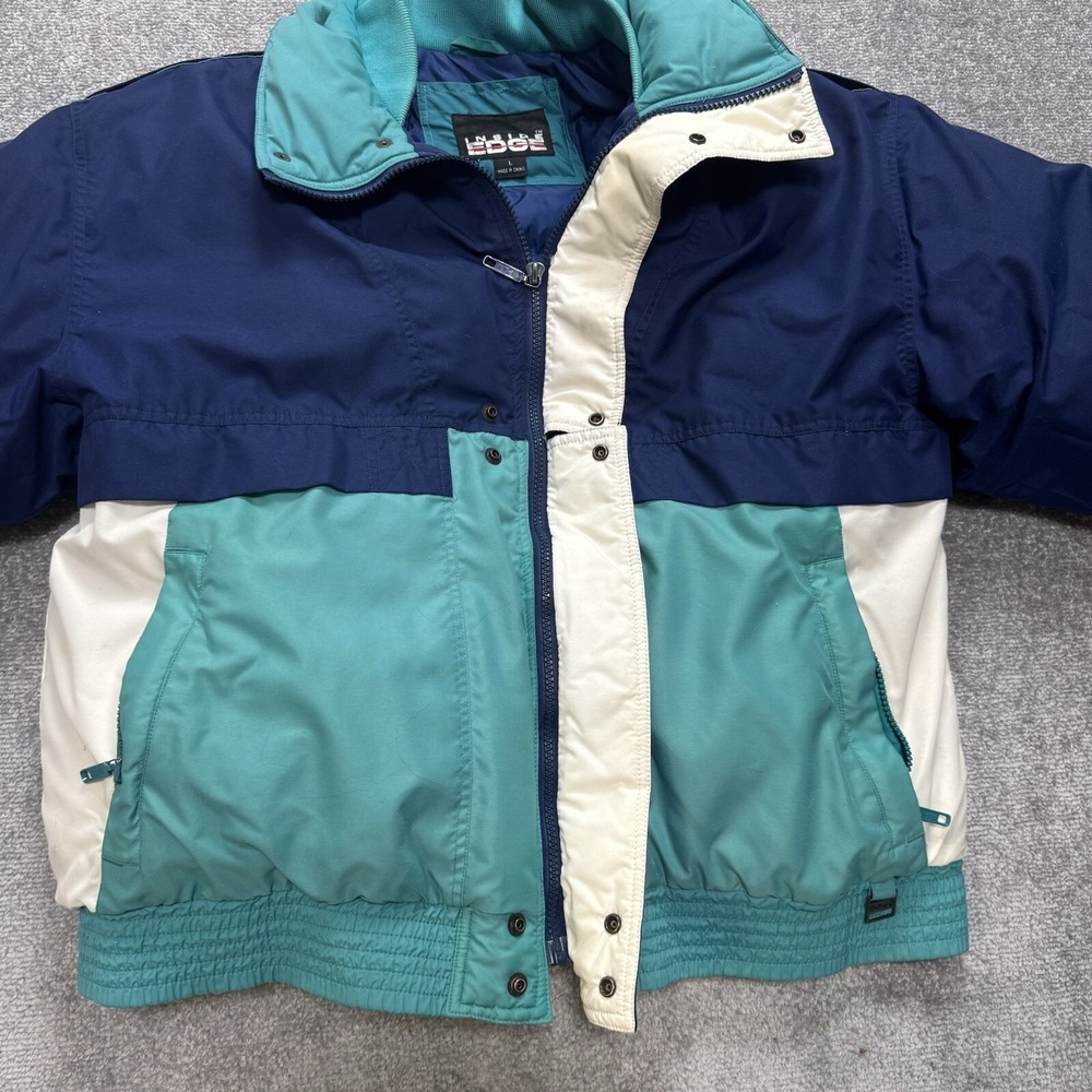 Vintage 80's 90's Mens Large Ski Jacket Down Filled Coat Inside Edge Blue Teal - Picture 4 of 16